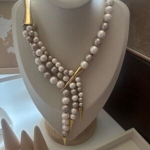 Alexis Bittar Silver and White Pearl Necklace